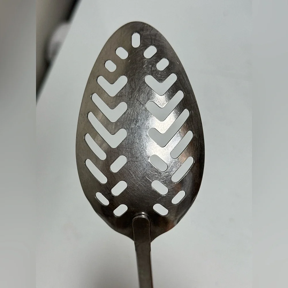 Vintage EKCO USA Slotted Spoon Stainless Steel 2-Tone Wood Black Handle MCM